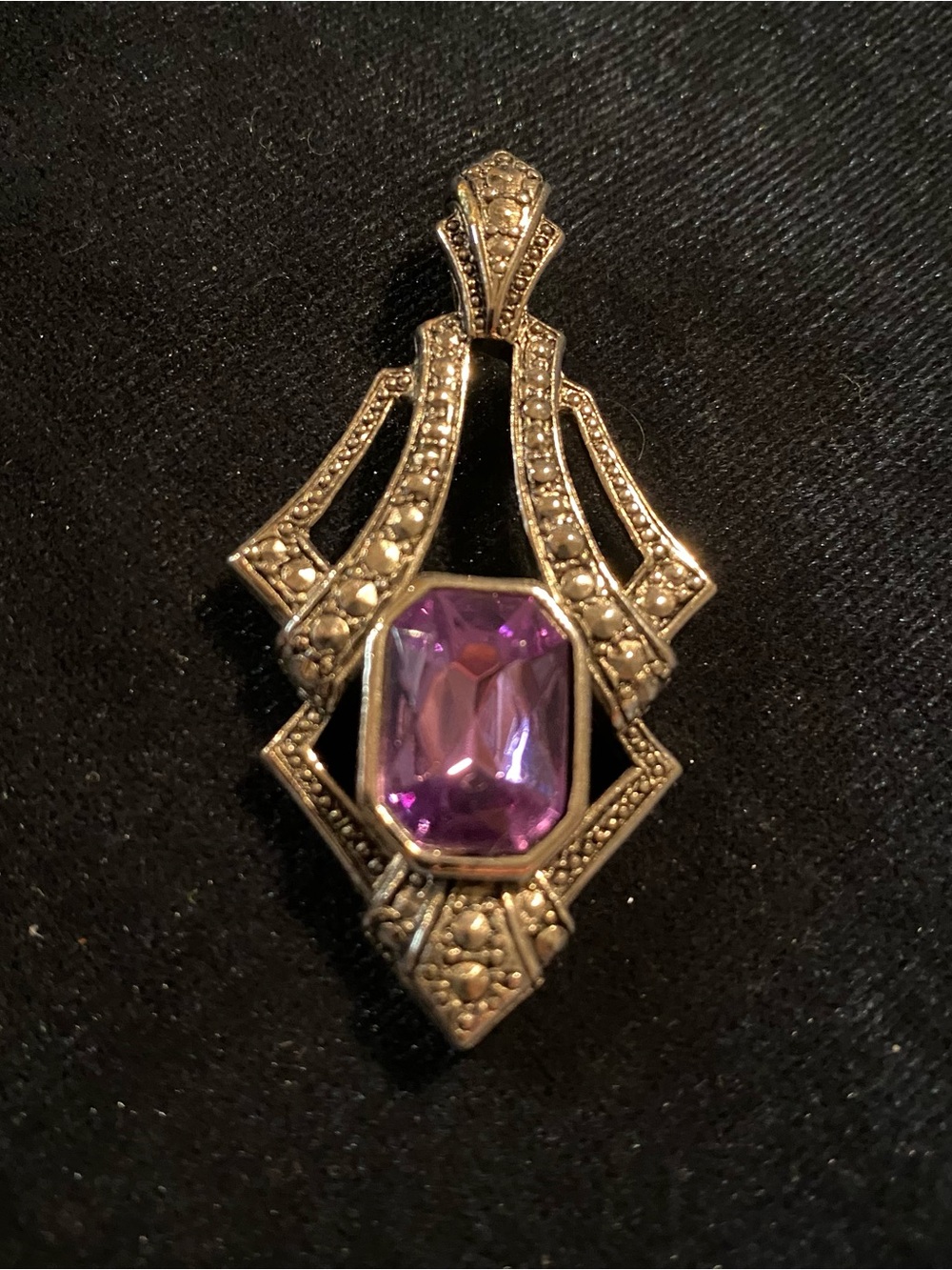 Avon silver tone Purple Gem Marcasite Pendant